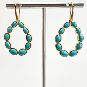 VTG Gold Over Sterling Silver 925 Turquoise Circle Dangle Earrings Size 1.75"